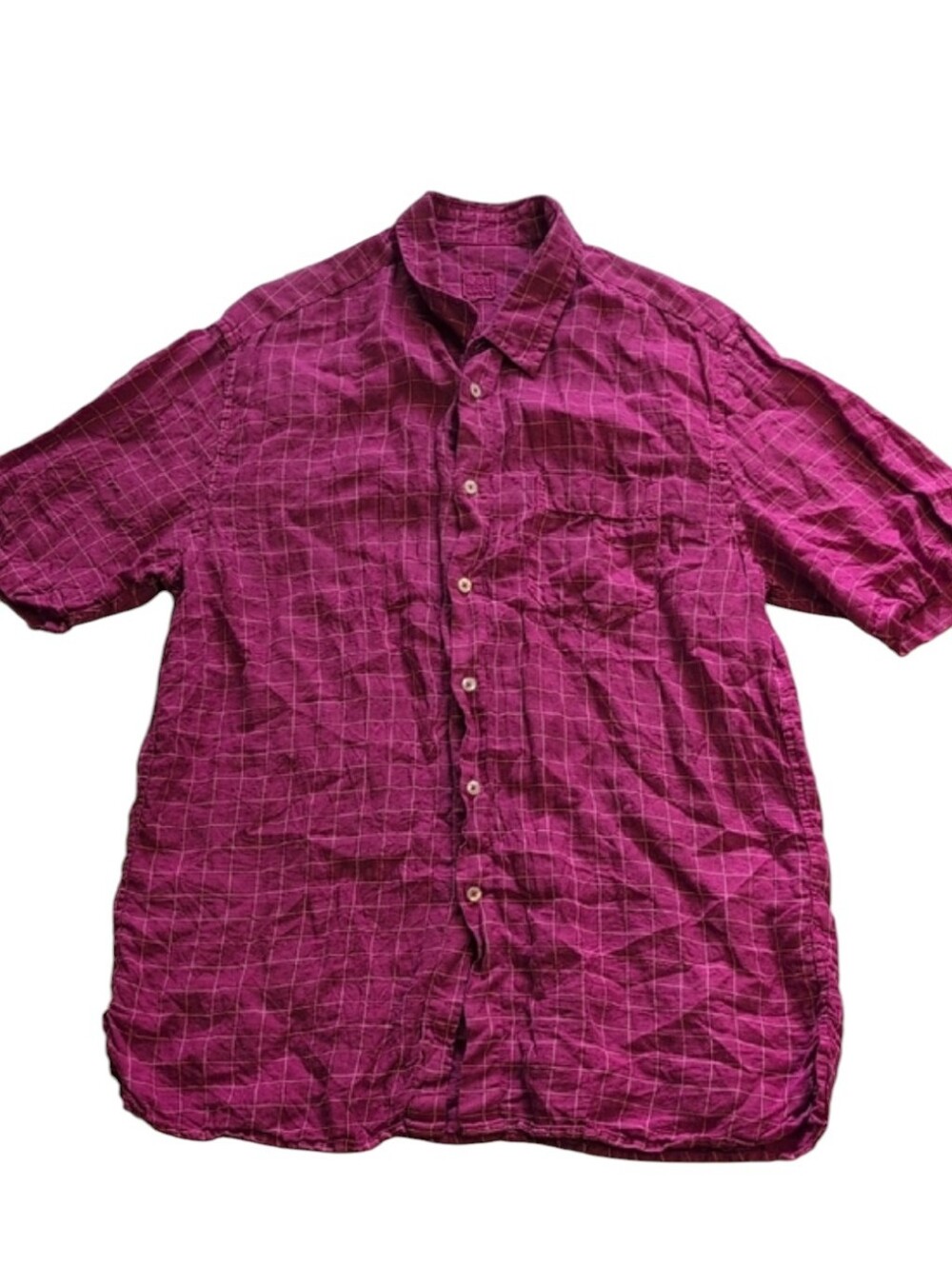 120% Lino Flax Linen Buttondown Short Sleeve Shirt Fushia Size XXL
